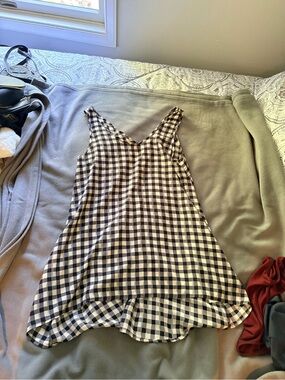 Black and White Gingham Sleeveless V-Neck